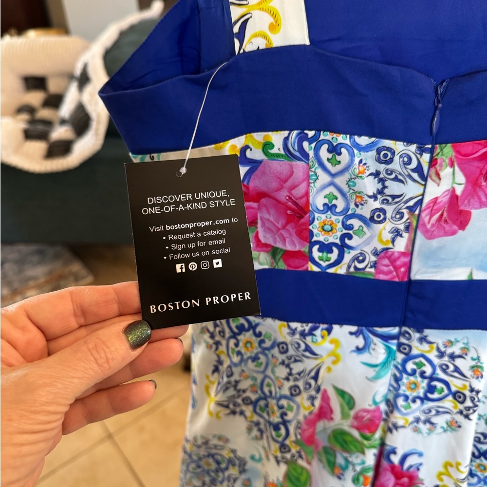 NWT Boston Proper Capri Tiles Print Square Neck High Low Dress size 4 - Picture 7 of 8